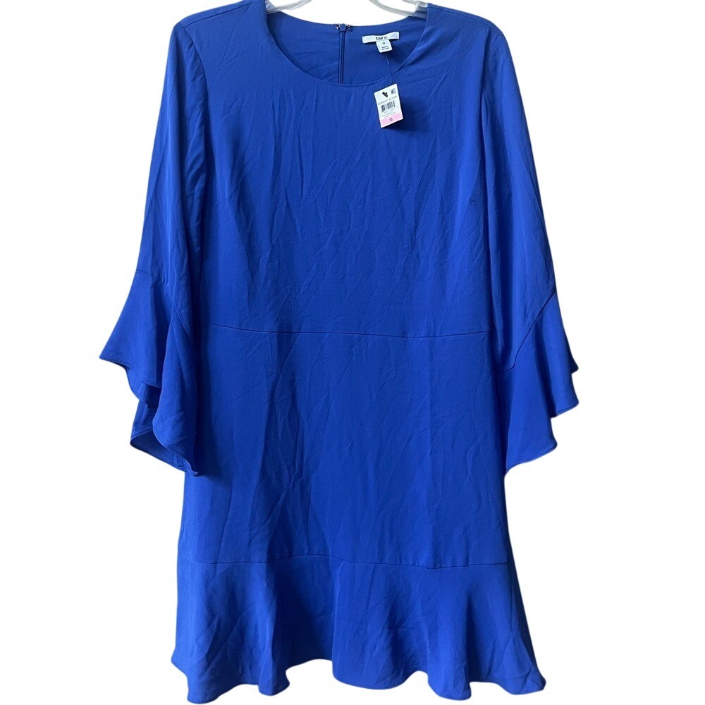 Bar III Three Quarter Sleeve Ruffled Dress Womens 10 Cobalt Blue Feminine NWT